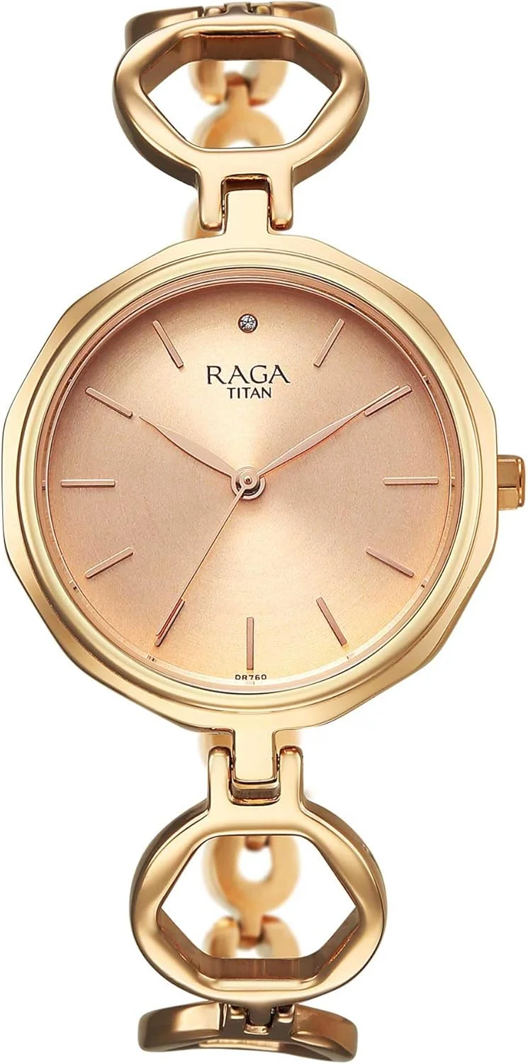 ساعت مچی آنالوگ زنانه تایتان راگا مدل گرد، رزگلد/رزگلد