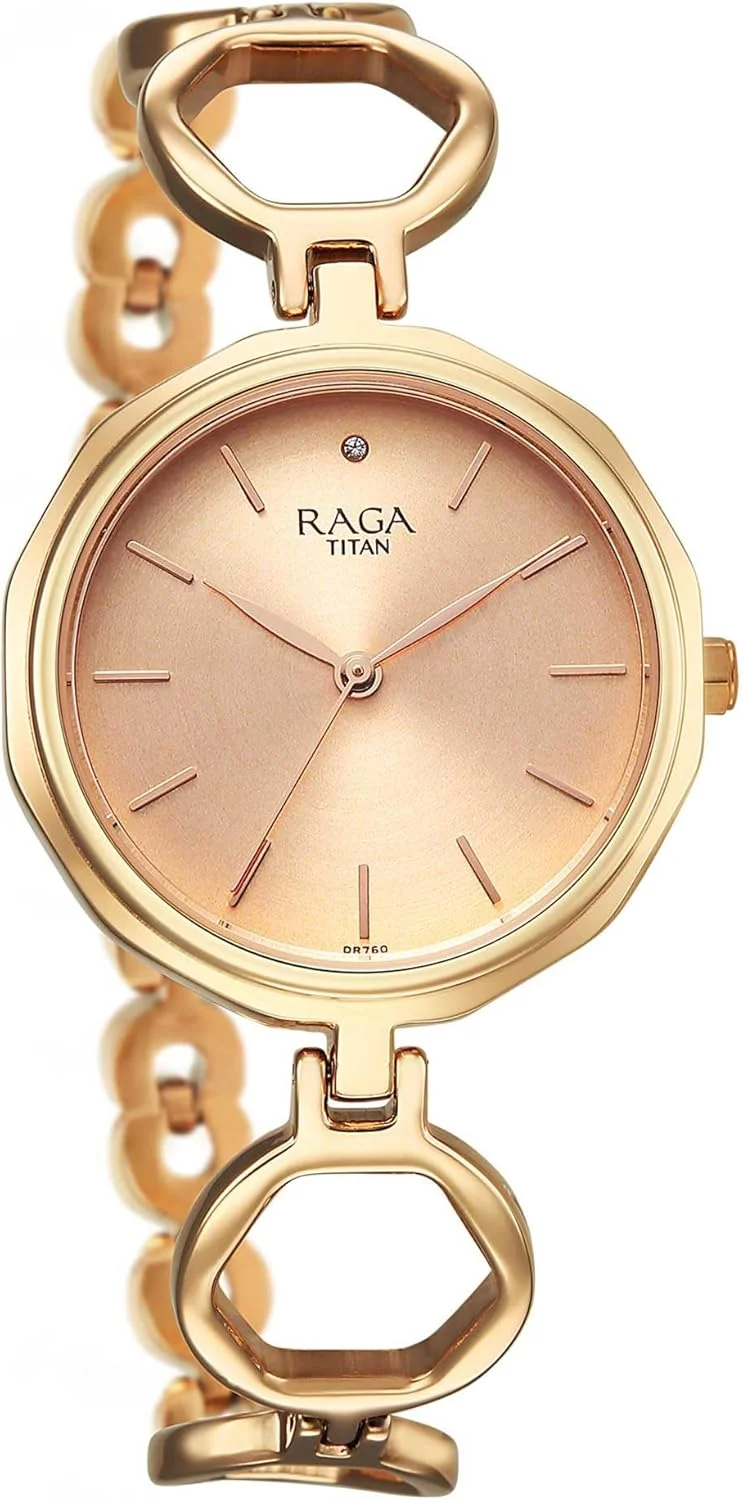 ساعت مچی آنالوگ زنانه تایتان راگا مدل گرد، رزگلد/رزگلد