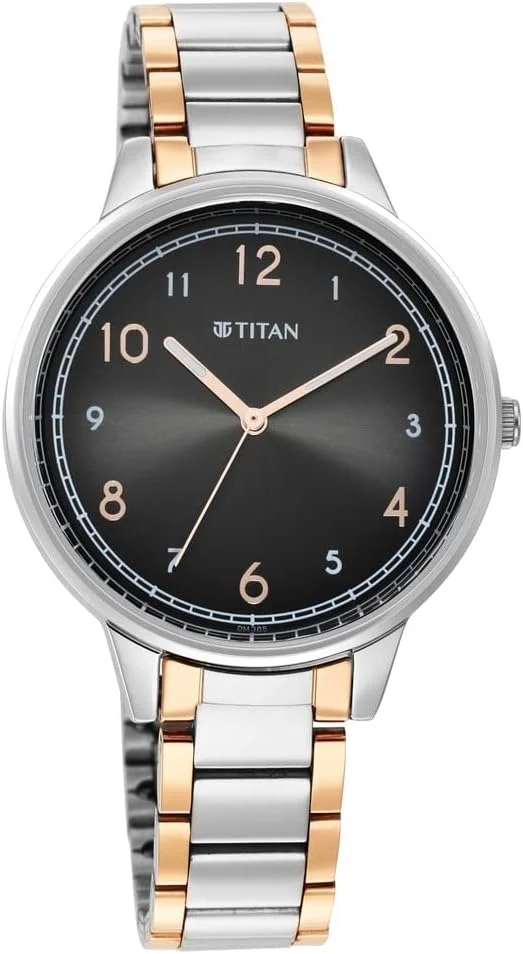 ساعت مچی آنالوگ زنانه تایتان Trendsetters با صفحه خاکستری، نقره ای و رزگلد، بند دستبندی