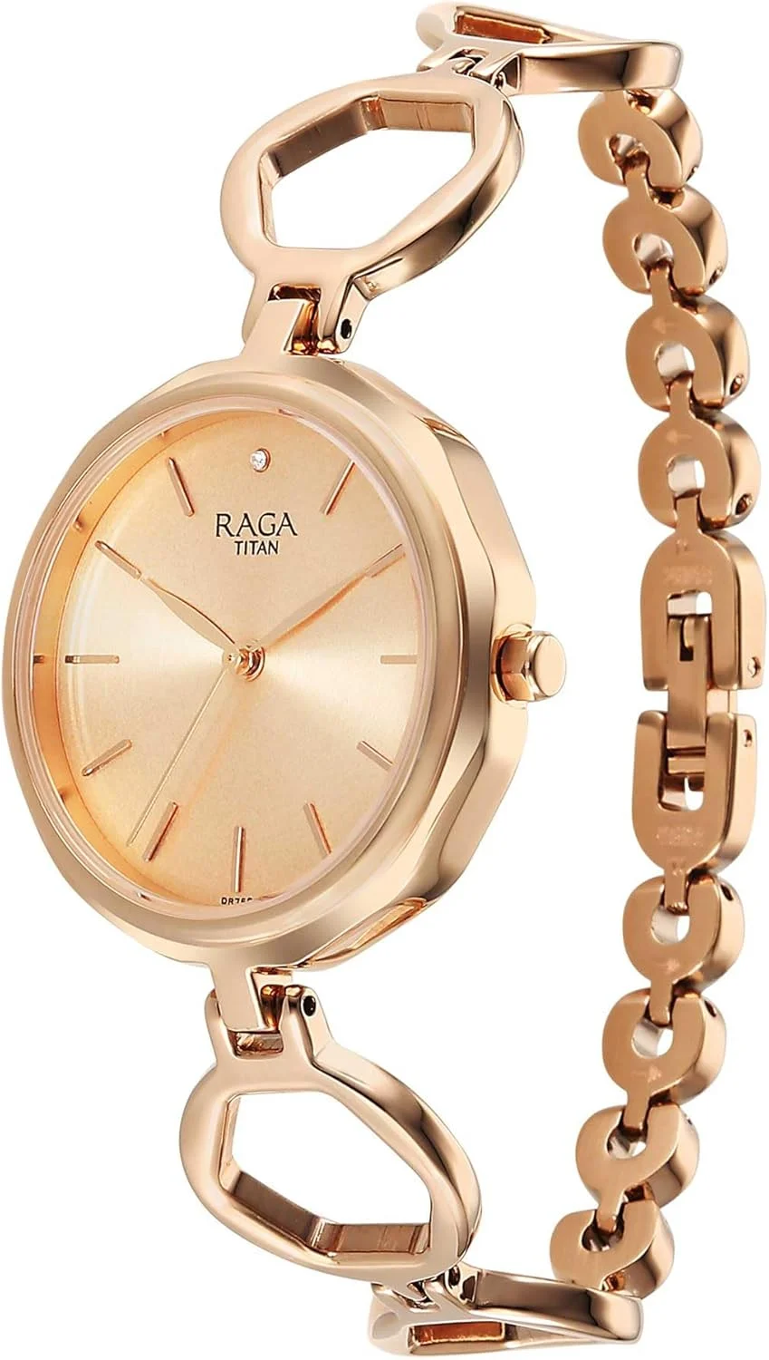 ساعت مچی آنالوگ زنانه تایتان راگا مدل گرد، رزگلد/رزگلد