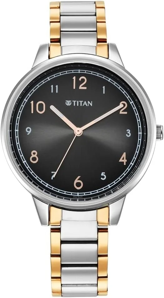 ساعت مچی آنالوگ زنانه تایتان Trendsetters با صفحه خاکستری، نقره ای و رزگلد، بند دستبندی
