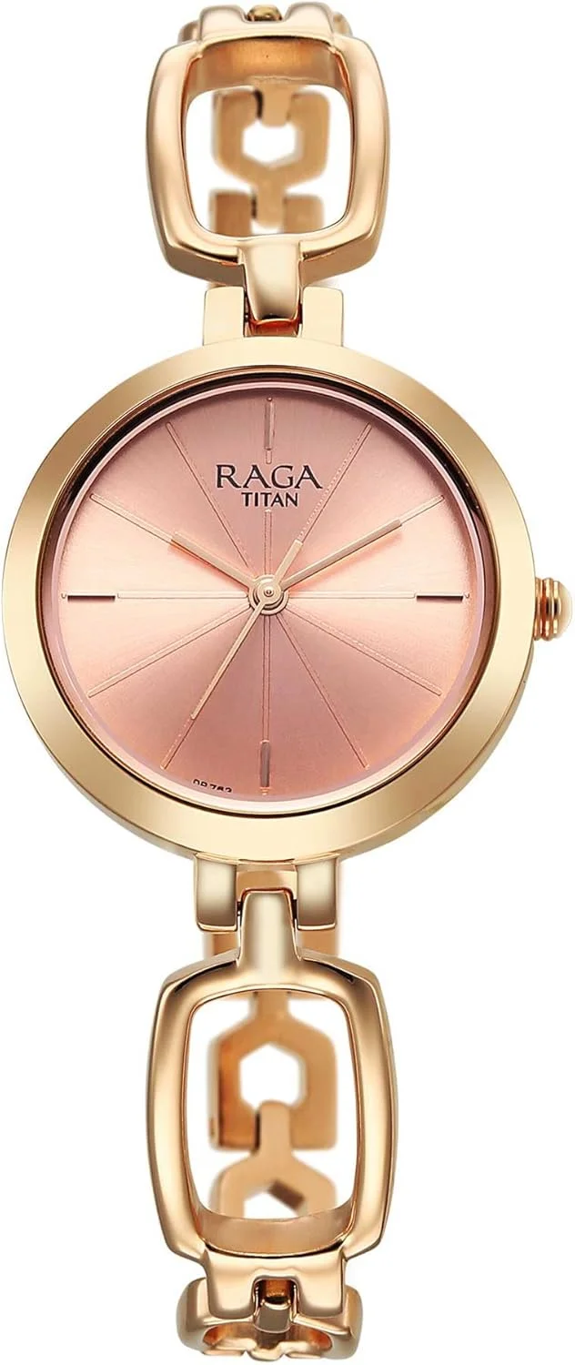 ساعت مچی آنالوگ زنانه تیتان راگا مدل گرد، رزگلد/رزگلد