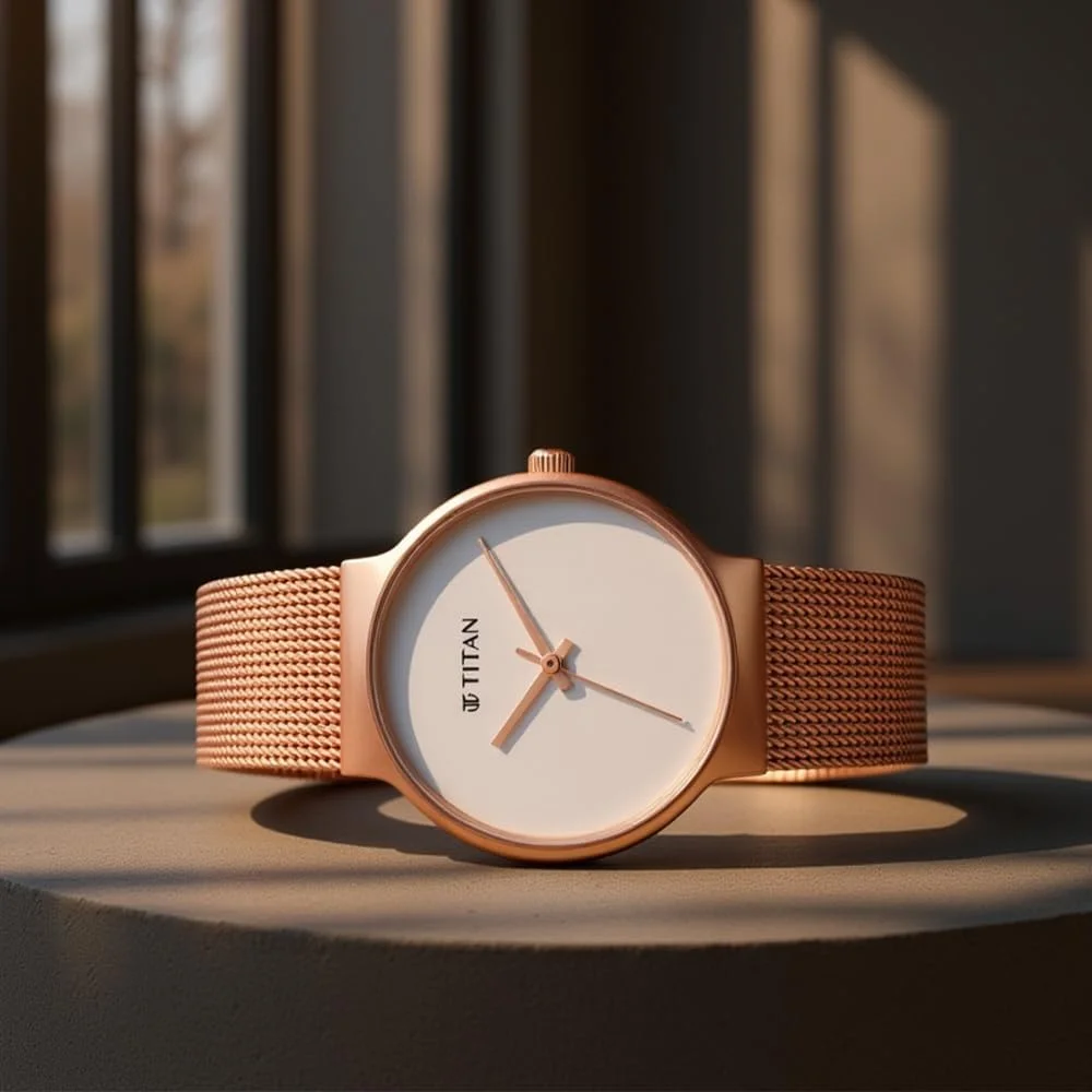 ساعت آنالوگ تیتان با صفحه سفید نقره ای برای بانوان - NR95141WM01