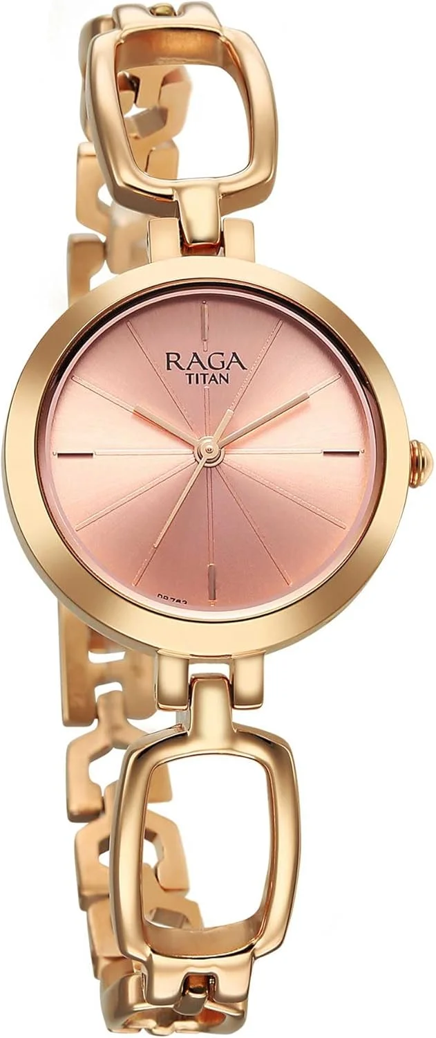 ساعت مچی آنالوگ زنانه تیتان راگا مدل گرد، رزگلد/رزگلد