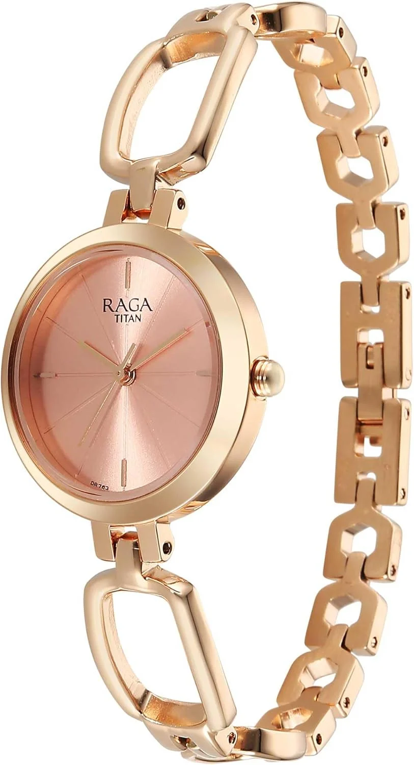 ساعت مچی آنالوگ زنانه تیتان راگا مدل گرد، رزگلد/رزگلد