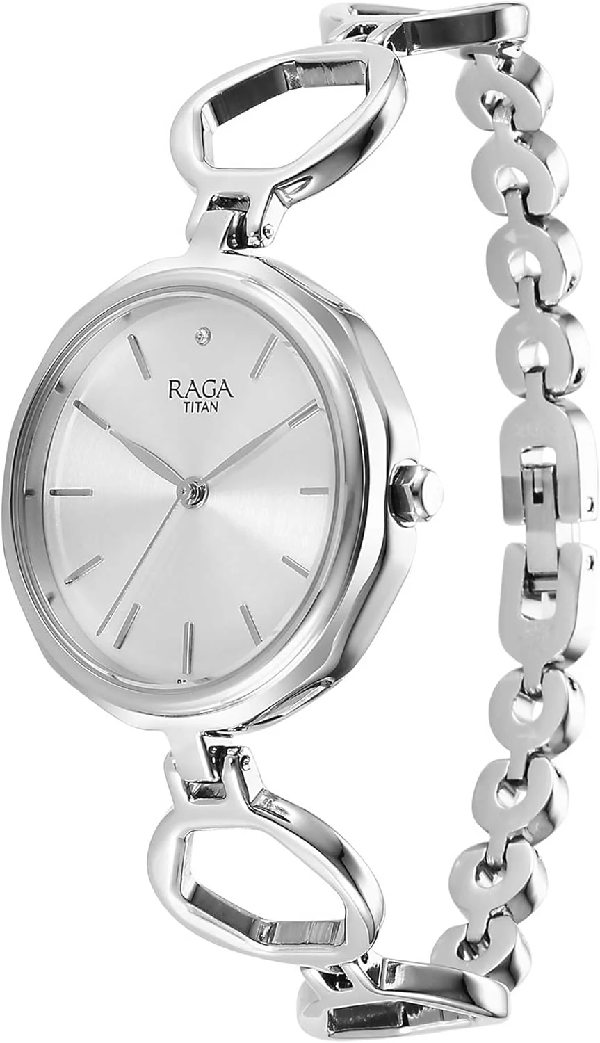 ساعت مچی آنالوگ زنانه تایتان راگا مدل گرد، نقره ای/نقره ای