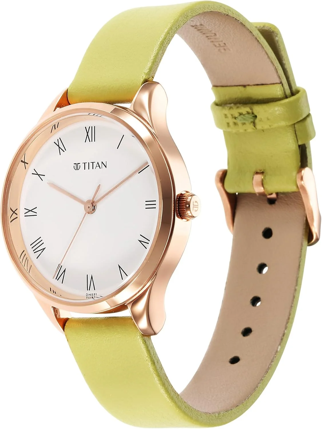 ساعت مچی عقربه ای زنانه تایتان با صفحه سفید، رنگ سبز روشن، مدرن