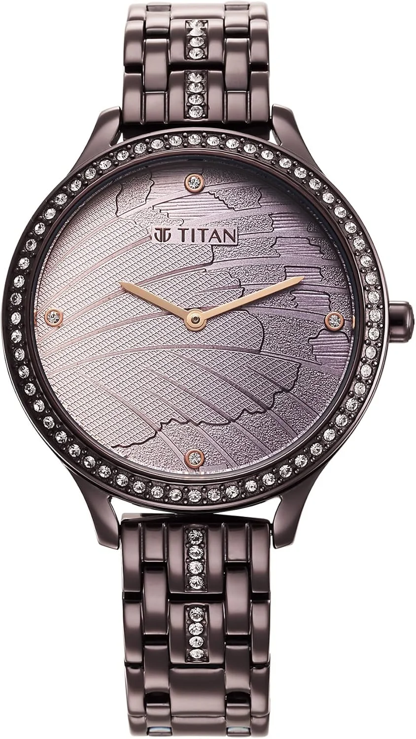 ساعت مچی زنانه تایتان مدل آنالوگ با صفحه بنفش-95209QM01، آبکاری یاسی