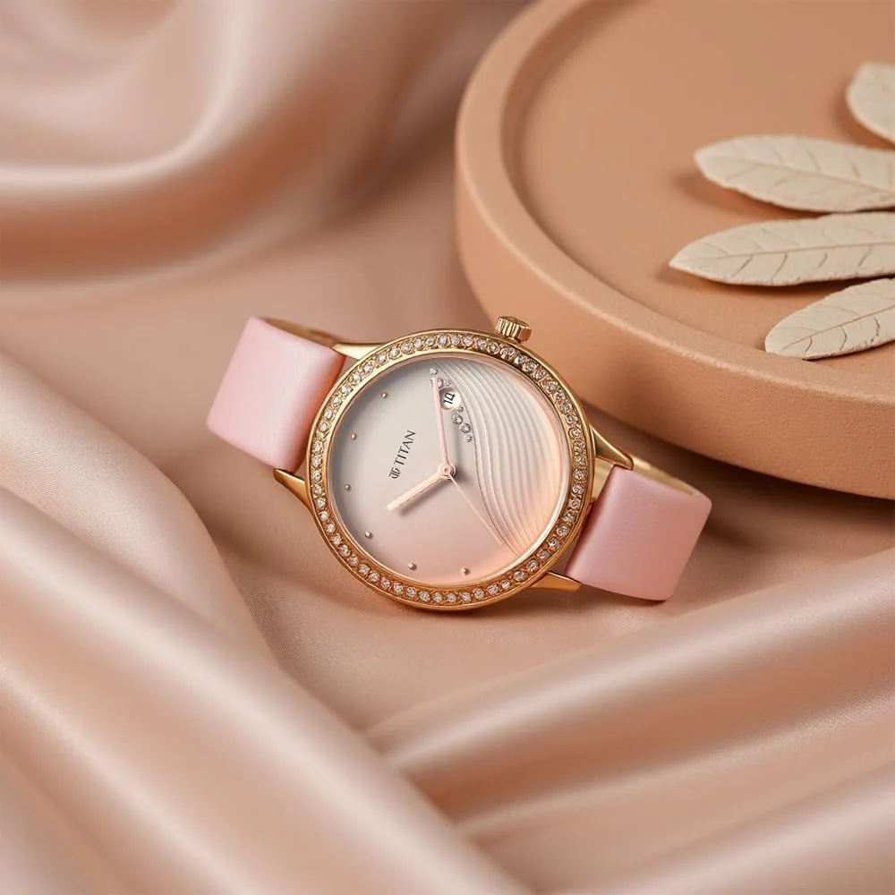 ساعت مچی عقربه ای زنانه تایتان با صفحه صورتی