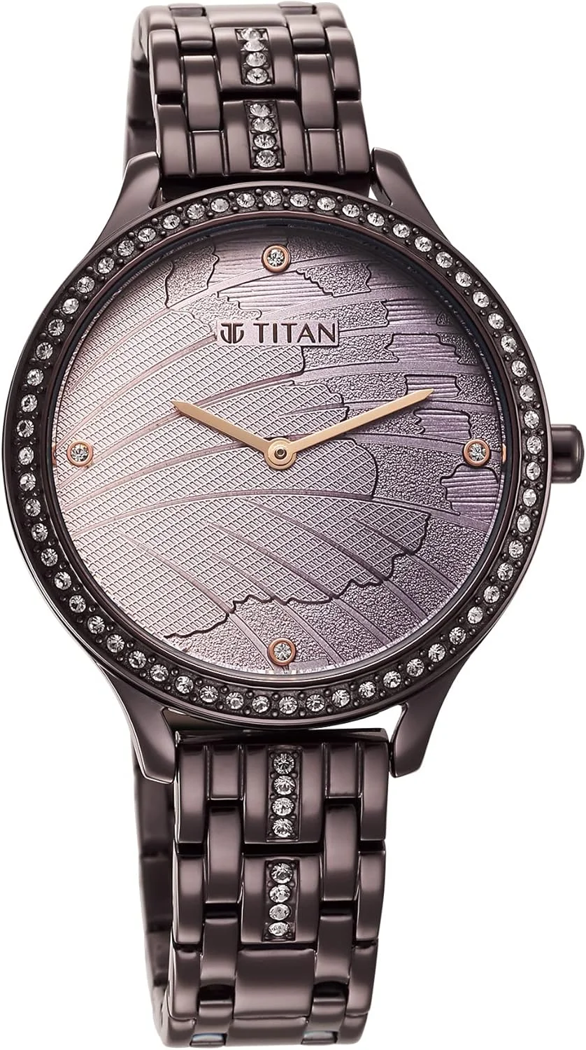 ساعت مچی زنانه تایتان مدل آنالوگ با صفحه بنفش-95209QM01، آبکاری یاسی