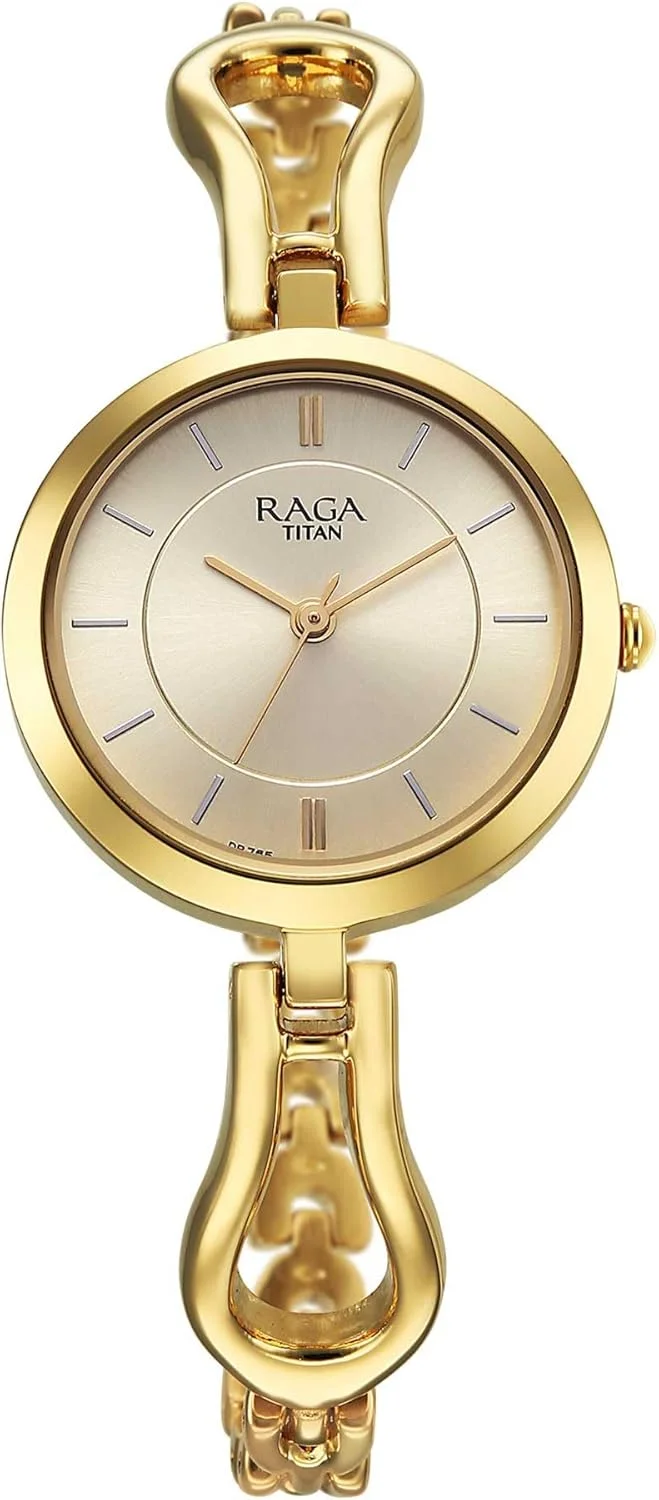 ساعت مچی آنالوگ زنانه تایتان راگا با صفحه گرد، قطر قاب 29 میلی متر، شامپاین/طلایی