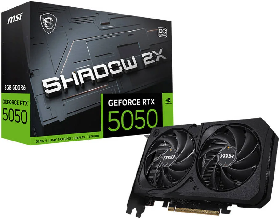 کارت گرافیک ام اس آی GeForce RTX 5050 8G SHADOW 2X OC با 8 گیگابایت حافظه، GDDR6 128 بیتی، فرکانس هسته 2602 مگاهرتز، فرکانس حافظه 20 گیگابیت بر ثانیه، 2560 هسته CUDA، PCI Express Gen 5 x16 | 912-V538-008