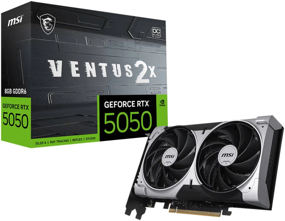 کارت گرافیک ام اس آی GeForce RTX 5050 8G VENTUS 2X OC با 8 گیگابایت حافظه، GDDR6 128-Bit، فرکانس هسته 2602 مگاهرتز، فرکانس حافظه 20 گیگابیت بر ثانیه، 2560 هسته CUDA، PCI Express Gen 5 x16 | 912-V538-010
