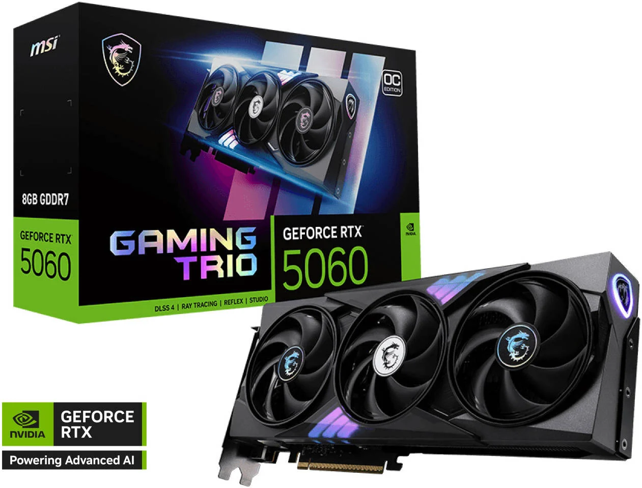 کارت گرافیک ام اس آی GeForce RTX 5060 GAMING TRIO OC با 8 گیگابایت حافظه، GDDR7 128-Bit، فرکانس بوست 2625 مگاهرتز، سرعت حافظه 28 گیگابیت بر ثانیه، 3840 هسته CUDA، PCI Express 5 | 912-V537-021