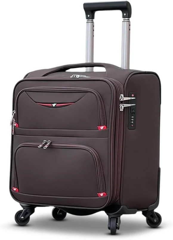 چمدان کابین خلبانی - کیف ترولی 18 اینچی برای سفرهای کاری 2-3 روزه، چمدان نایلونی سبک وزن با 4 چرخ گردان، ظرفیت 10 کیلوگرم (قهوه ای)