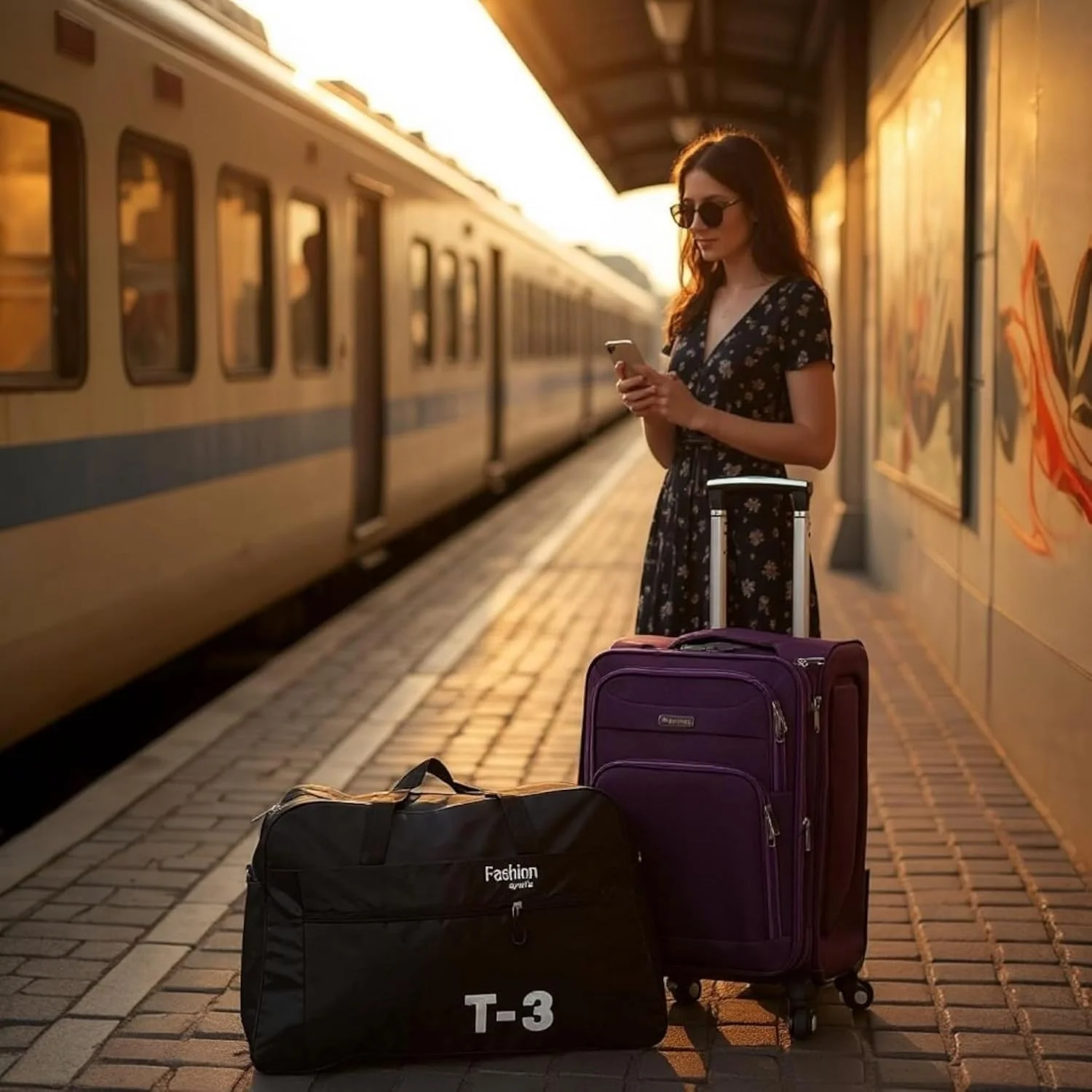 چمدان سبک وزن 20 اینچی (7-10 کیلوگرم) با چرخ های اسپینر و قفل ایمن مناسب کابین هواپیما - ست کیف دستی بادوام مدل T3 (بنفش)