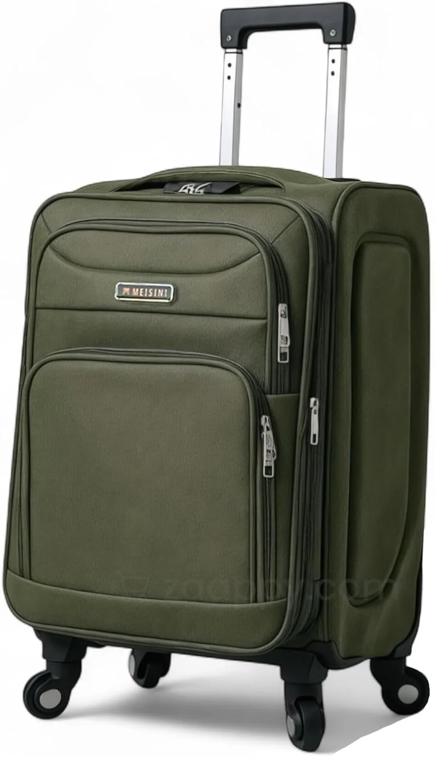 چمدان نرم 20 اینچی (7-10 کیلوگرم) با چرخ‌های اسپینر سبک وزن، قفل ایمن، سایز کابین، سبز