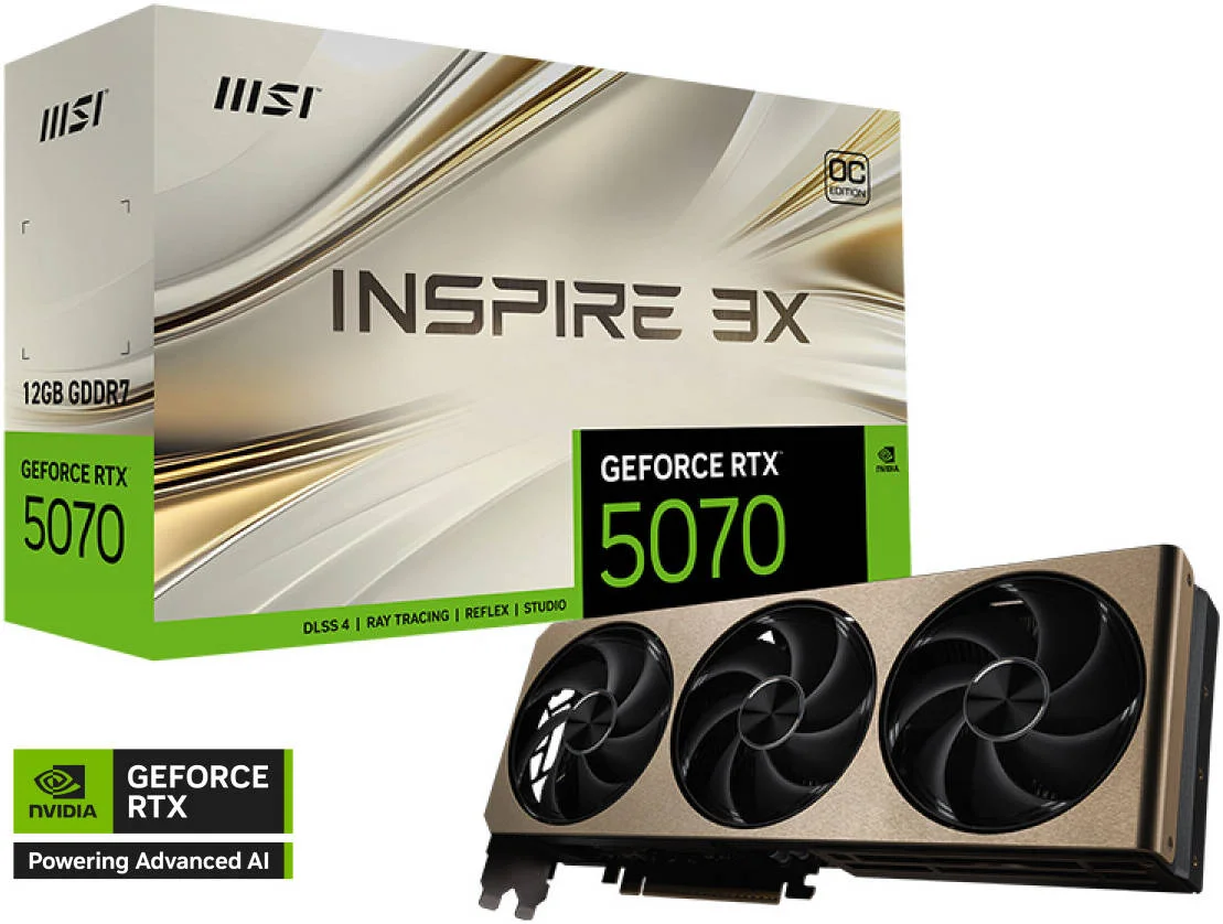 کارت گرافیک ام اس آی GeForce RTX 5070 INSPIRE 3X OC با ۱۲ گیگابایت حافظه، GDDR7 ۱۹۲-Bit، فرکانس بوست ۲۵۴۲ مگاهرتز، سرعت حافظه ۲۸ گیگابیت بر ثانیه، ۶۱۴۴ هسته CUDA، PCI Express Gen 5 | 912-V532-017