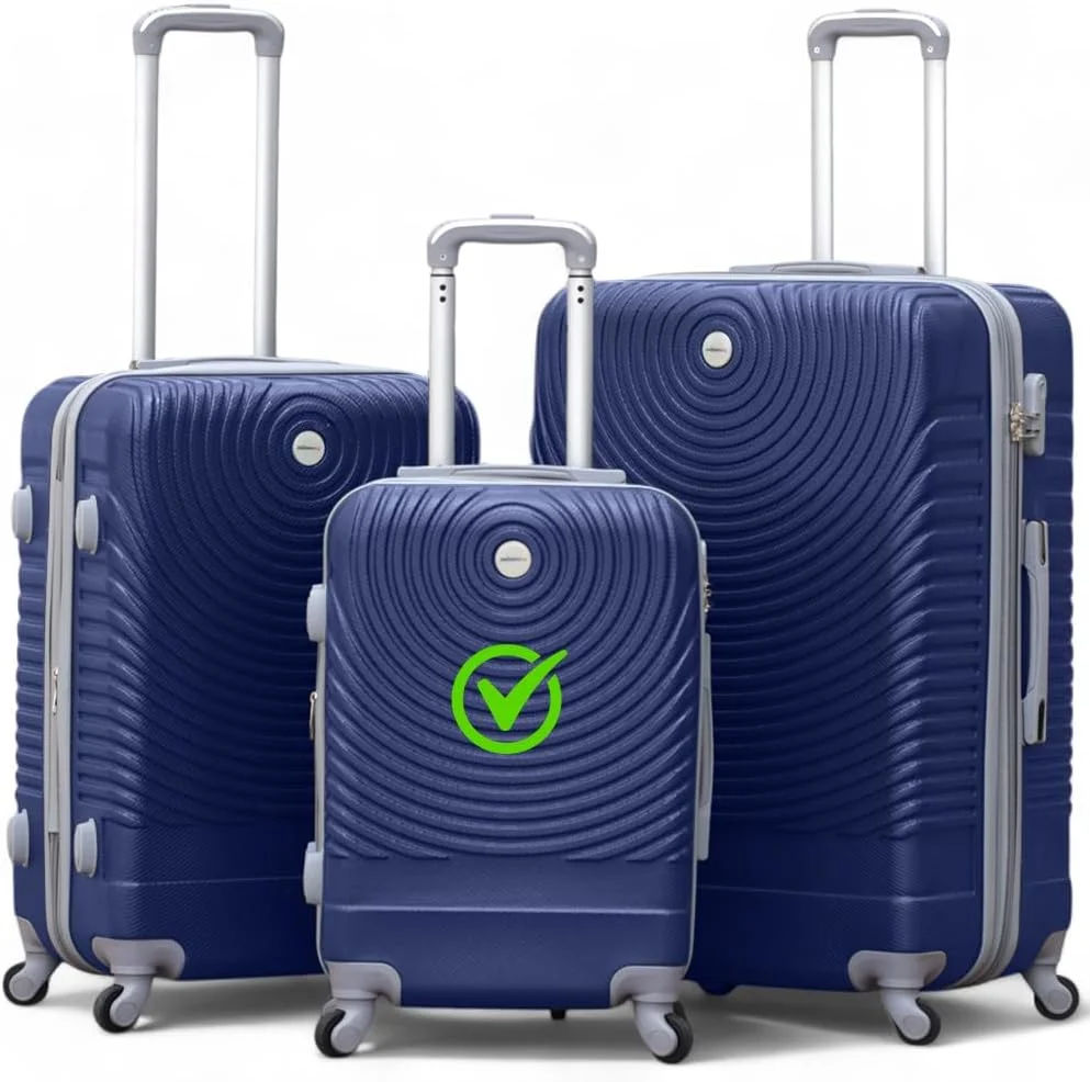 چمدان سخت پوسته آبی رنگ سایز 20 اینچ (7-10 کیلوگرم) با قابلیت افزایش حجم، چرخ‌های گردان روان و قفل ترکیبی ایمن