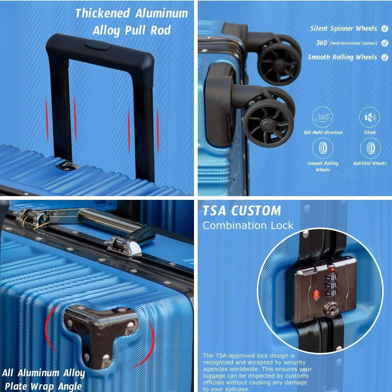 چمدان ترولی مسافرتی سایز کابین 20 اینچی (7-10 کیلوگرم) با فریم آلومینیومی و بدنه پلی کربنات نشکن، دارای چرخ های دوبل 360 درجه (سبز، سایز دستی 20 اینچ)