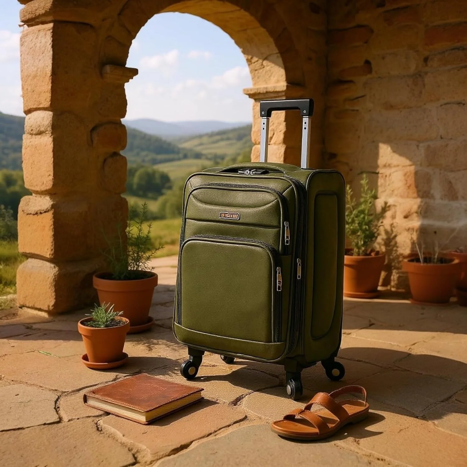 چمدان نرم 20 اینچی (7-10 کیلوگرم) با چرخ‌های اسپینر سبک وزن، قفل ایمن، سایز کابین، سبز