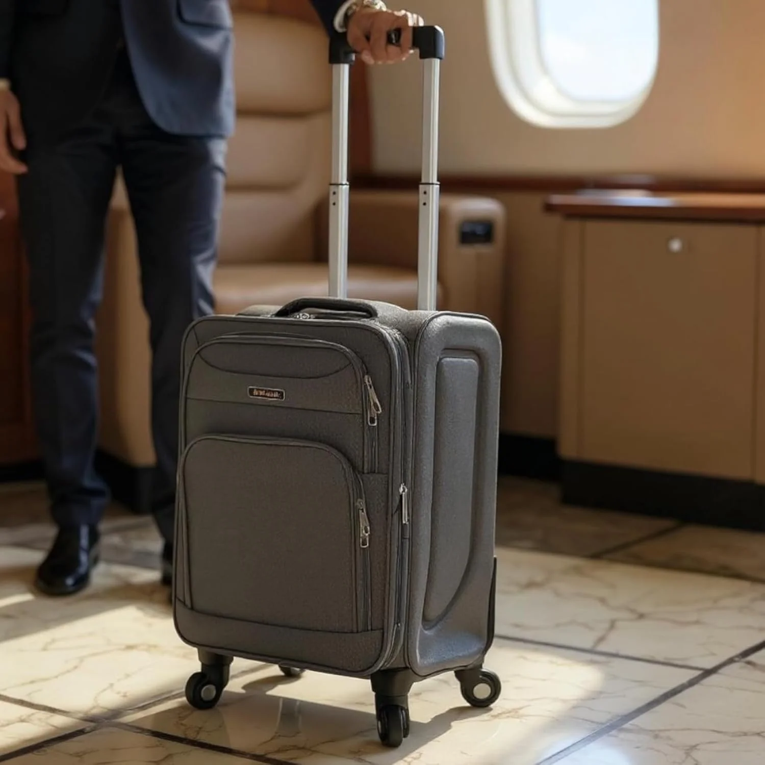 چمدان بدنه نرم، فوق العاده سبک، چمدان کابین سایز قابل افزایش، 4 چرخ روان با قفل ترکیبی (مشکی، سایز کابین - 20 اینچ)