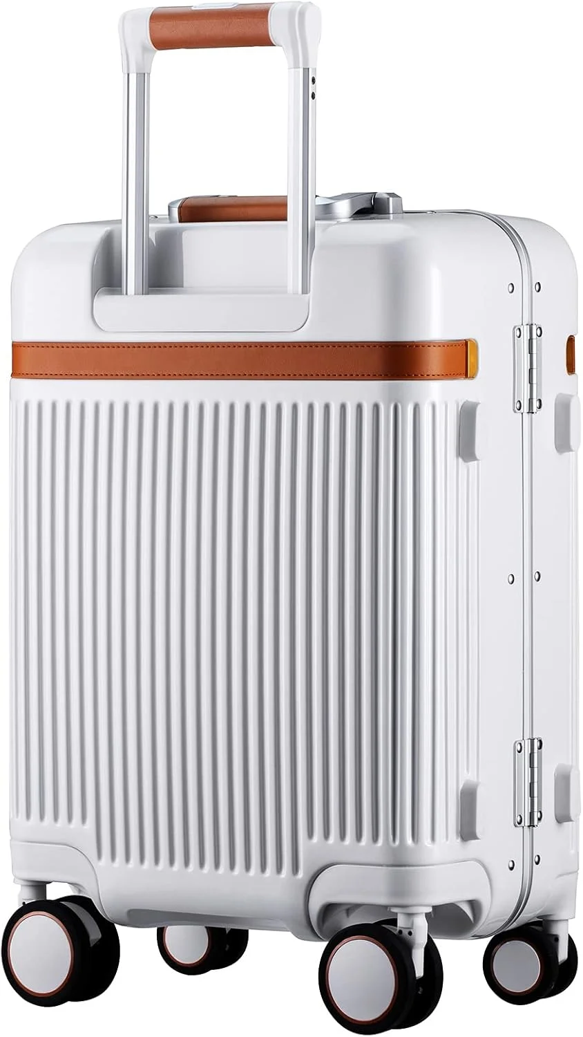 چمدان پلی کربنات Verage Windsor با فریم آلومینیومی، چمدان سخت با چرخ های اسپینر، سفید، سایز کابین 20 اینچ