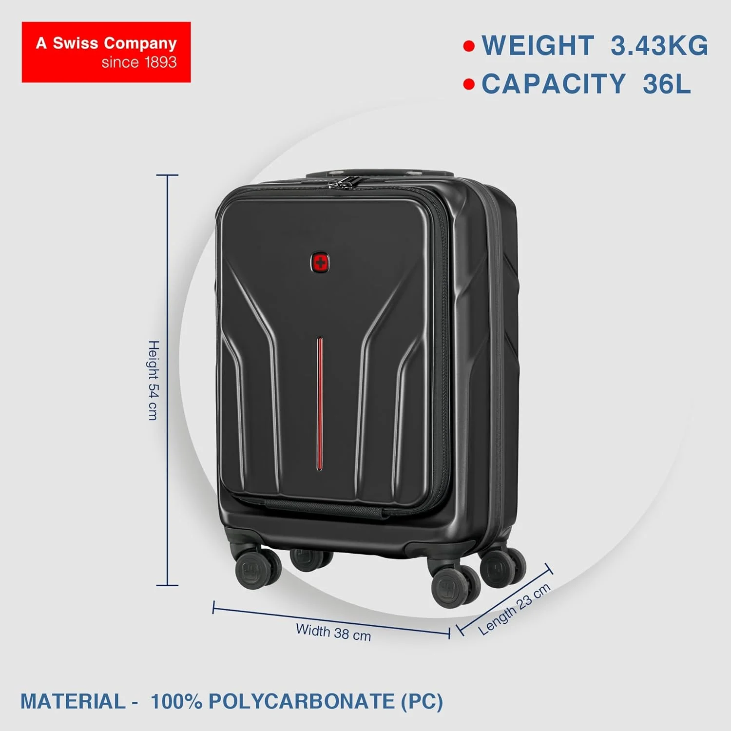 چمدان کابین خلبانی چرخ دار ونگر مدل Amplix با بدنه سخت و قابلیت افزایش حجم - 55 سانتی متر - مشکی - 653323