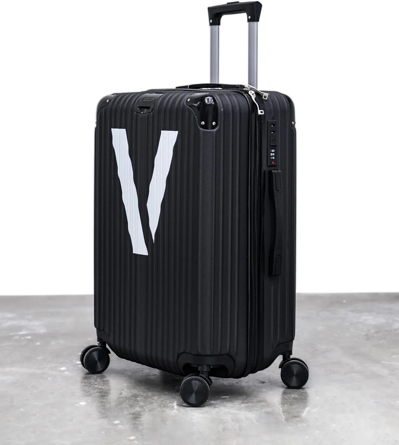 چمدان چرخشی سخت بدنه 63 سانتی‌متری، جنس ABS مشکی، چمدان ترولی با چرخ‌های 360 درجه، دسته تلسکوپی