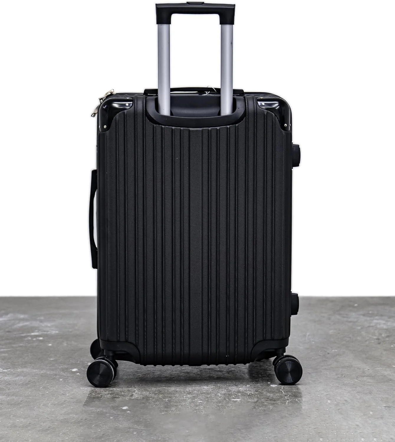 چمدان چرخشی سخت بدنه 63 سانتی‌متری، جنس ABS مشکی، چمدان ترولی با چرخ‌های 360 درجه، دسته تلسکوپی