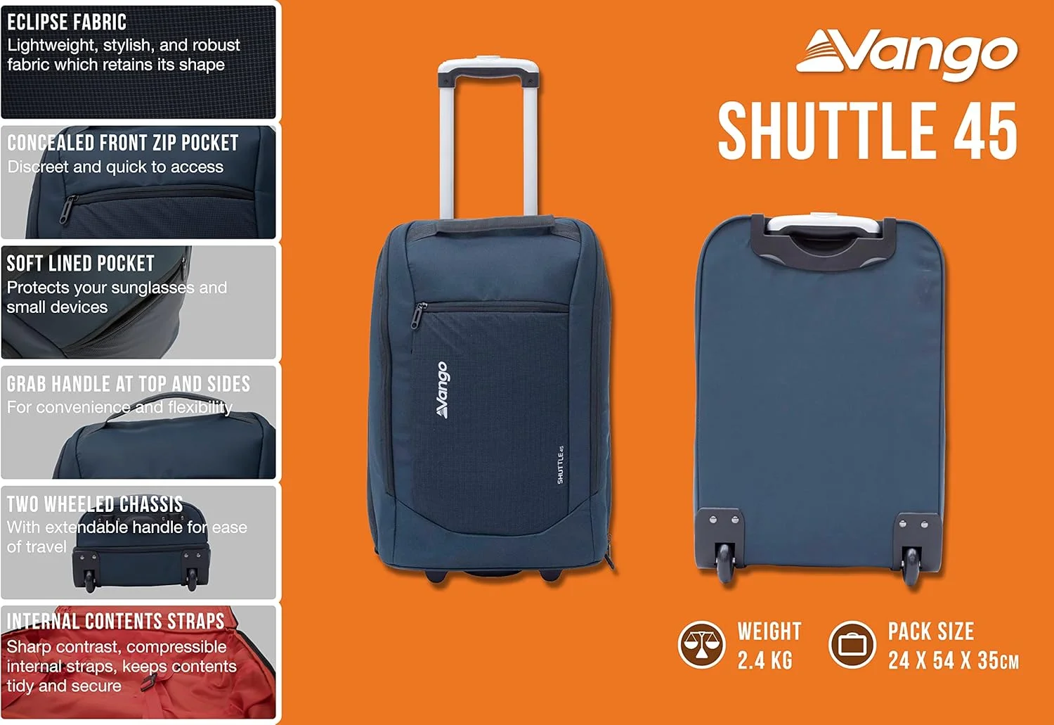 چمدان چرخ دار ونگو شاتل 45، اقیانوس مهتابی، 45 لیتر، مدرن چمدان چرخ دار ونگو شاتل 45، اقیانوس مهتابی، 45 لیتر، مدرن