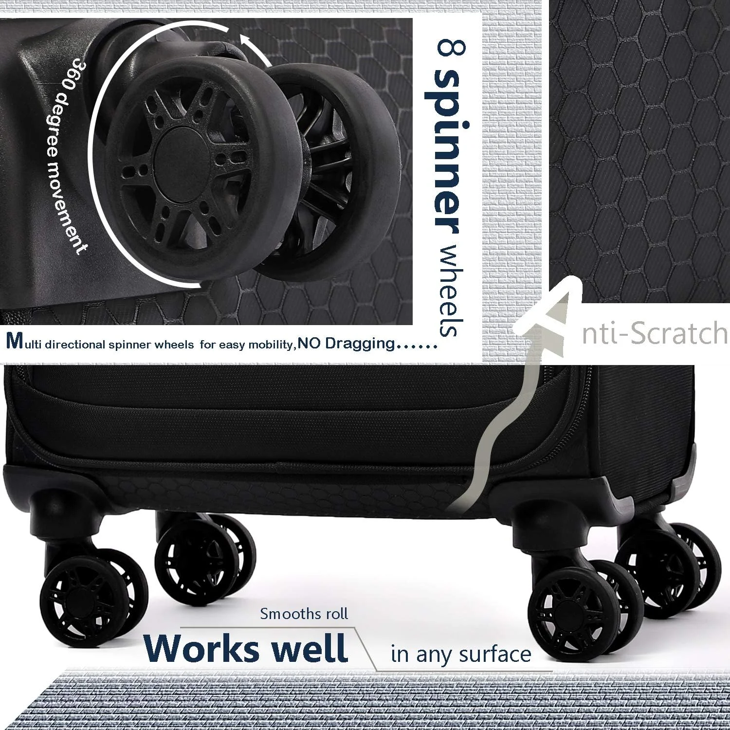 چمدان کابین سایز ویریج با پورت USB، چمدان چرخشی زیر صندلی، 14.5 اینچ، کیف نرم تایید شده توسط خطوط هوایی