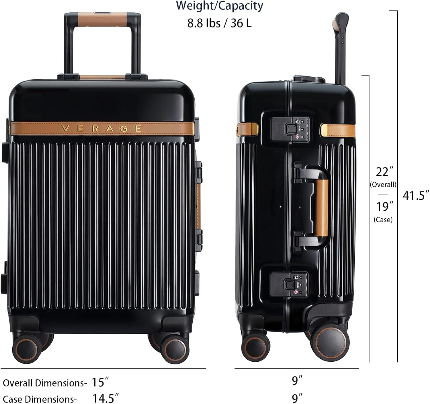 چمدان چرخشی سخت VERAGE، مشکی، سایز کابین ۲۰ اینچ