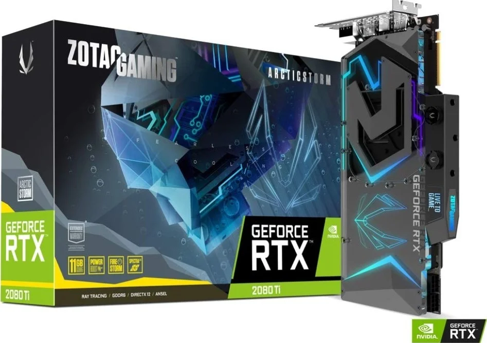 کارت گرافیک گیمینگ ZOTAC Gaming GeForce RTX 2080 Ti ArcticStorm، با حافظه 11GB GDDR6 352-bit، قابلیت Powerboost، واتر بلاک از پیش نصب شده، آماده خنک‌سازی مایع، نورپردازی Spectra 2.0 LED | ZT-T20810K-30P