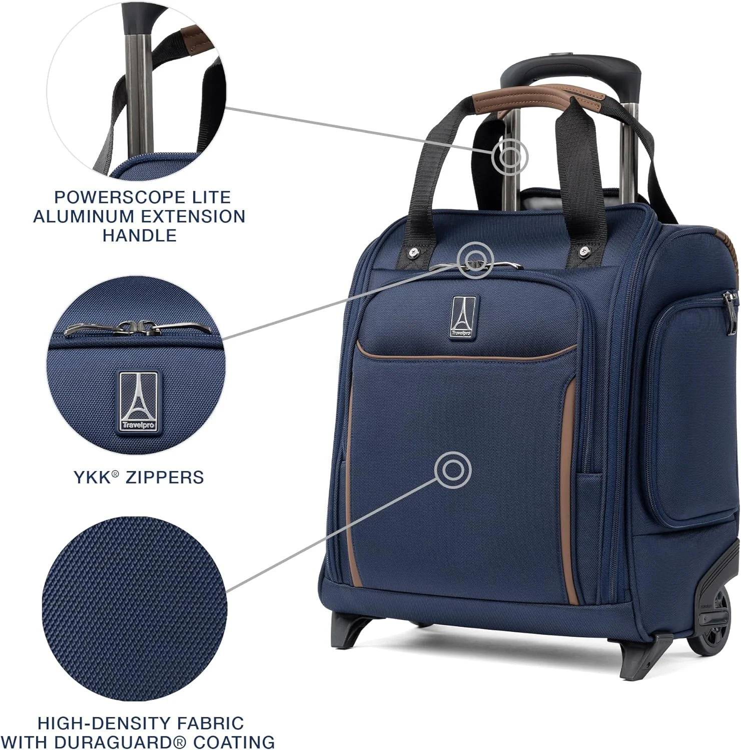 چمدان کابین سایز نرم و سبک Travelpro Crew Classic، کیف چرخ دار زیر صندلی با جای لپ تاپ ۱۴ اینچی، مناسب آقایان و بانوان، ۱۷ اینچ، آبی