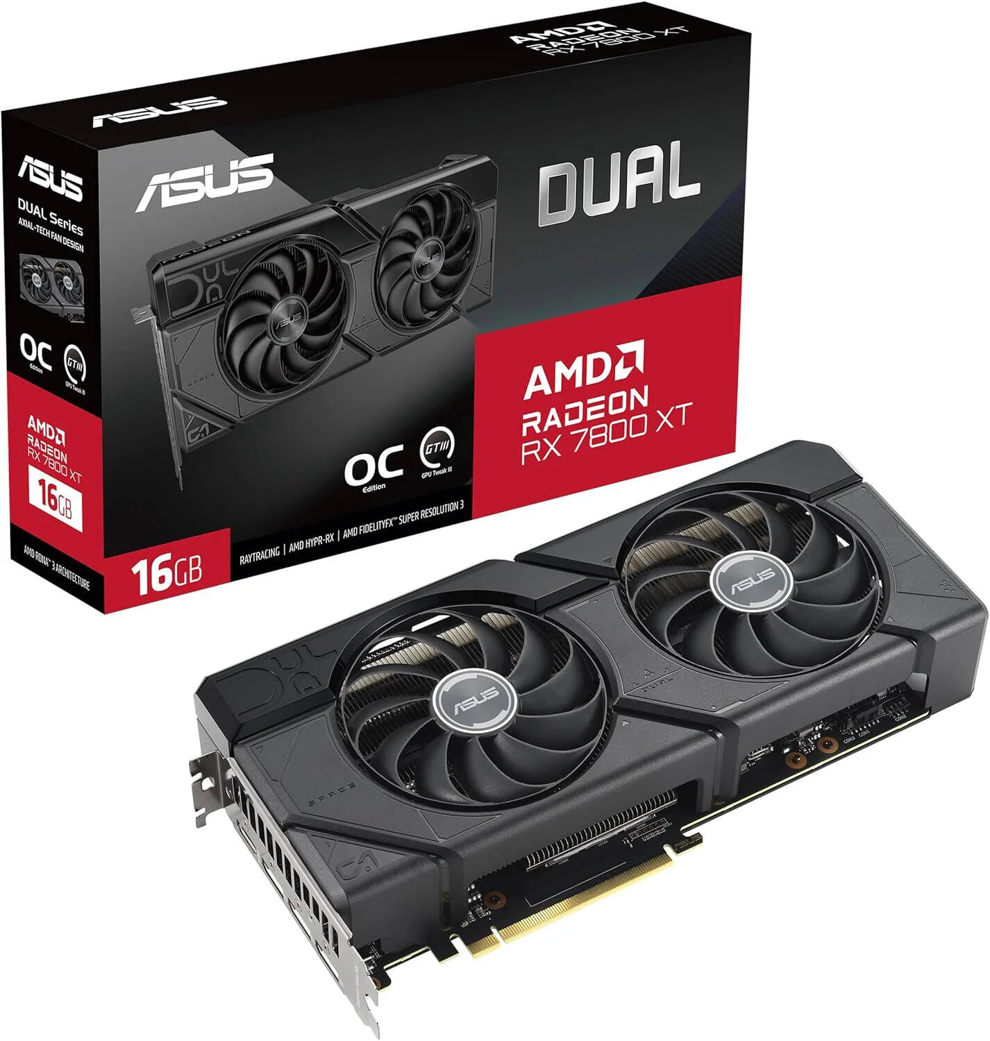 کارت گرافیک ایسوس Dual Radeon RX 7800 XT OC Edition، حافظه 16 گیگابایت GDDR6 256 بیتی، فرکانس بوست 2520 مگاهرتز، سرعت حافظه 19.5 گیگابیت بر ثانیه، 3840 پردازنده جریانی، PCI Express 4.0، مشکی | 90YV0JJ1-M0NA00