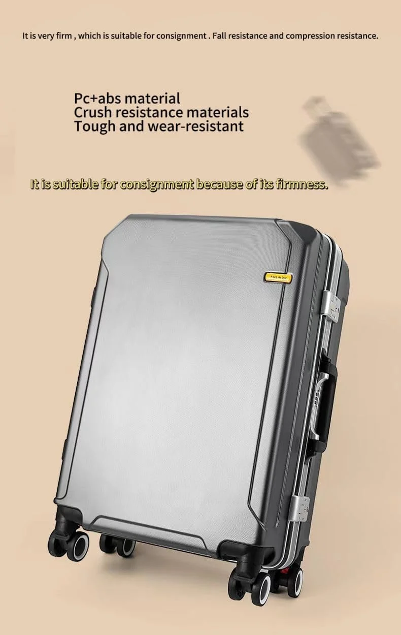 چمدان سه لایه سوئیس کیس، سایز 24 اینچ، نقره ای، با 5 چرخ دوبل 360 درجه روان و قفل ترکیبی ترینیتی، و درگاه USB، مدل XCF-Silver24