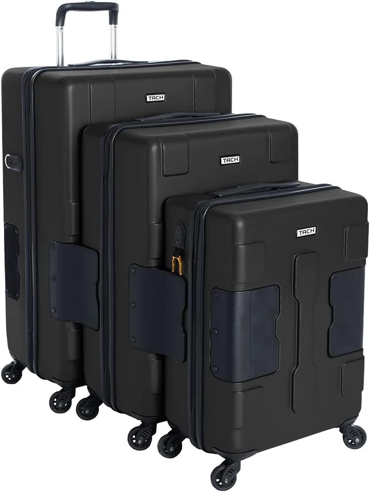 ست چمدان ۳ تکه اتصال‌دار TACH | چمدان چرخشی ۲۰، ۲۴ و ۲۸ اینچی با قفل‌های TSA | سیستم اتصال داخلی ثبت شده به راحتی ۶ کیف را به هم متصل می‌کند (ست ۳ تایی، مشکی)