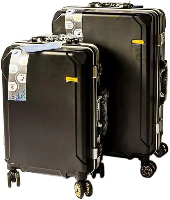 ست چمدان سه لایه سوئیس کیس، 2 عددی، سایز 20+24 اینچ، نقره ای، با 5 چرخ دوبل 360 درجه بی صدا و قفل ترکیبی سه تایی، و USB، XCF-Blackset