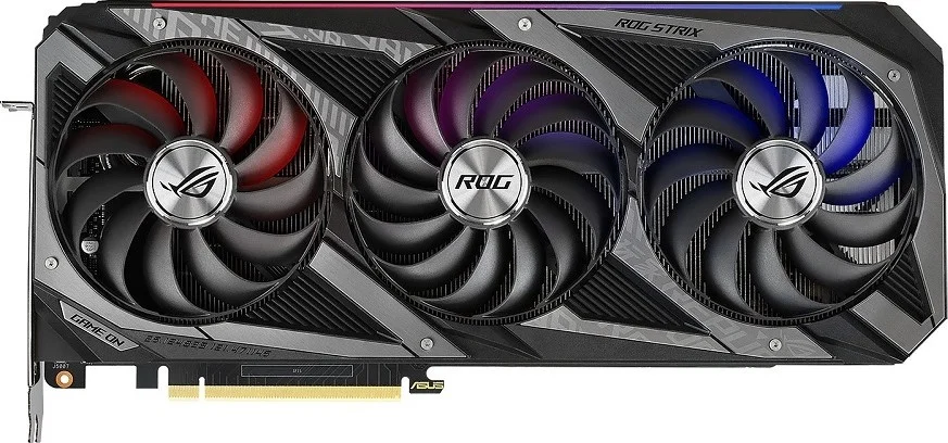 کارت گرافیک ایسوس راگ استریکس GeForce RTX 3080 Gaming OC LHR، حافظه 12 گیگابایتی GDDR6X 384 بیتی، فرکانس بوست 1890 مگاهرتز، 8960 هسته کودا، 19 گیگابیت بر ثانیه، طراحی 2.9 اسلات، PCI Express 4.0، Open GL 4.6 | 90YV0FAC-M0NM00