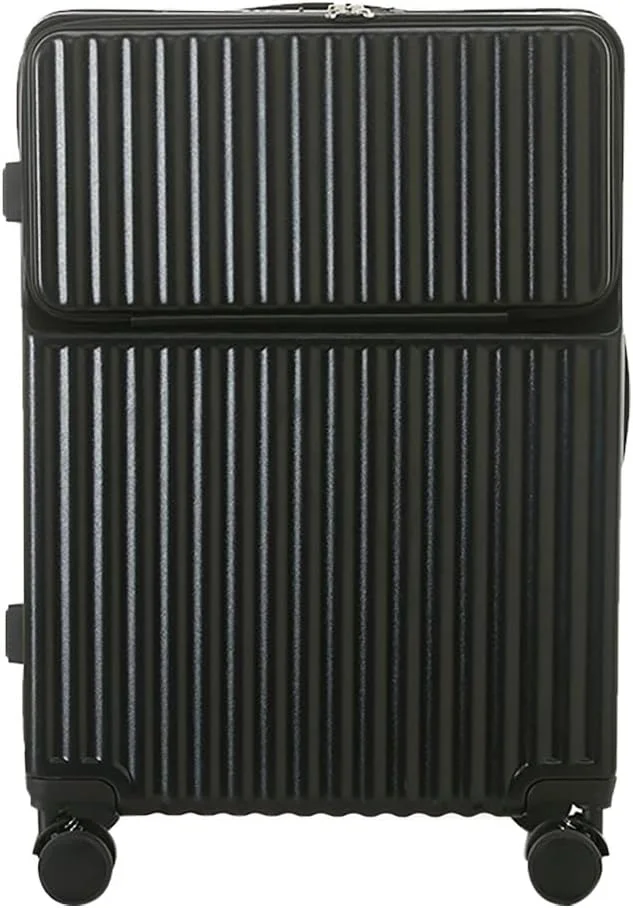 چمدان کابین سایز 20 اینچی SWISSCASE، چمدان بدنه سخت، قفل TSA داخلی، دارای جا لیوانی و پورت USB، چمدان بدنه سخت مورد تایید خطوط هوایی، مدل SY0016 مشکی