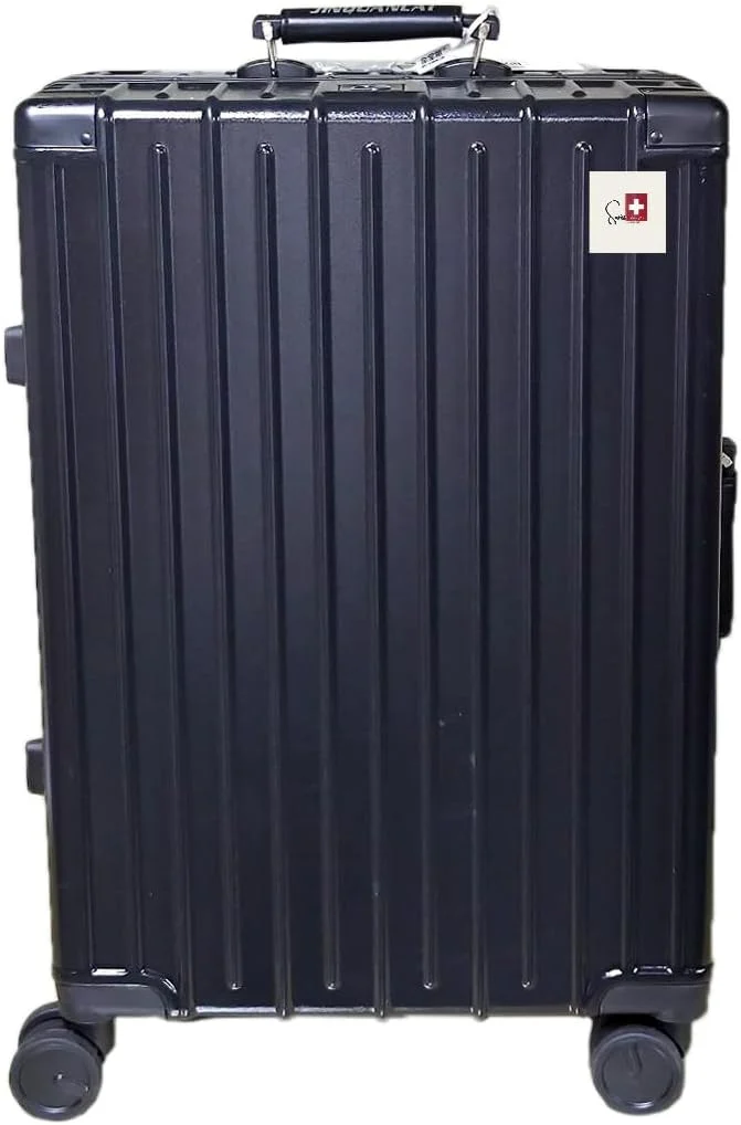 چمدان سخت پوسته ضد آب SWISSCASE، سایز 24 اینچ، چرخ های دوبل اسپینر، قفل TSA، فریم آلومینیومی، سبک وزن، E039 مشکی