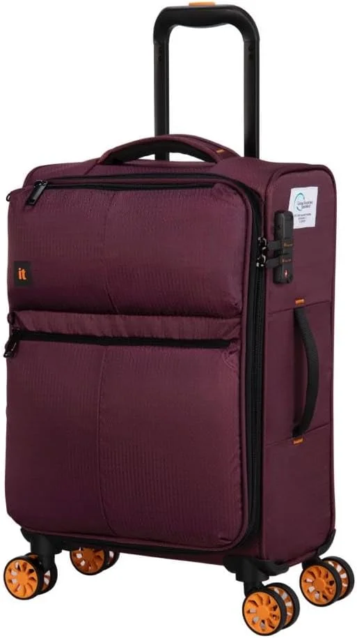 چمدان کابین IT - چمدان های نرم با چرخ های اسپینر، دسته تلسکوپی و زیپ های ضد گیر (44 لیتر، ست مسافرتی سبک وزن) (شرابی، سایز کابین کوچک 21 اینچ)