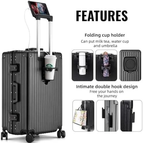 چمدان کابین با جیب جلویی لپ تاپ | مناسب لپ تاپ 15.6 اینچی | دارای پورت شارژ USB Type-C | دارای جای موبایل و قمقمه | دارای قلاب های جانبی | چمدان چرخ دار بادوام