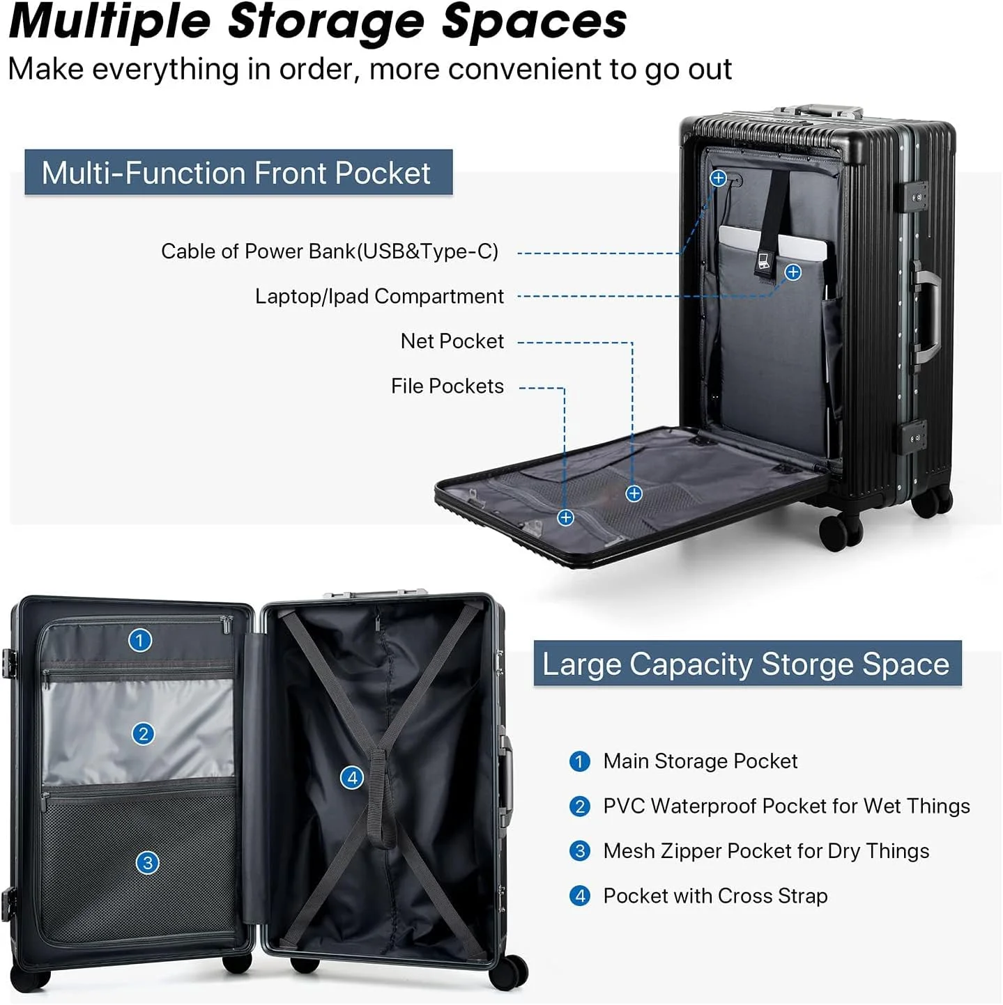 چمدان اسکاده با محفظه حمل آسان، چمدان سخت PC با جیب جلویی، جا لیوانی، درگاه شارژ USB، چرخ های اسپینر 360 درجه، نگهدارنده تلفن، قفل های TSA و قلاب داخلی (24، سبز)