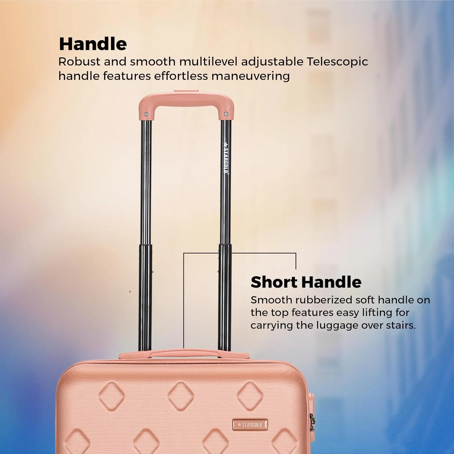 چمدان تک کابین سایز 16 اینچ استارگلد مدل T81D C با 4 چرخ گردان - صورتی رز