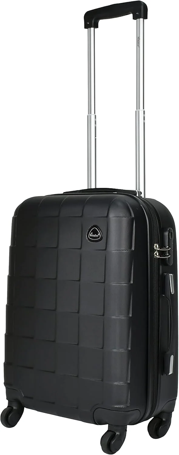 چمدان کابین سایز سخت سناتور 20 اینچی مدل A207 | چمدان فوق سبک با چرخ های اسپینر 4 (کابین سایز 20 اینچی، مشکی)