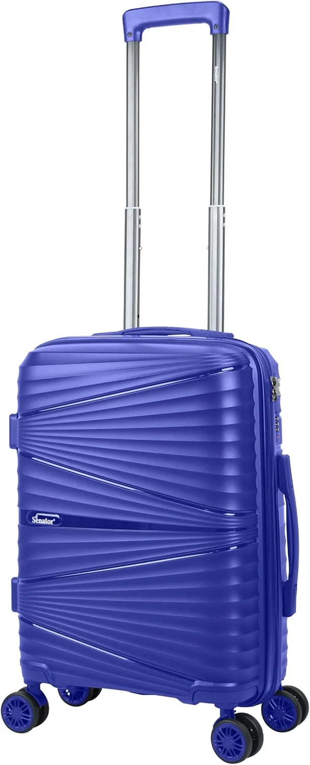 چمدان سخت سناتور مناسب برای استفاده مشترک، سبک وزن PP، 4 چرخ دوبل، قفل ترکیبی KH1005 (سایز کابین 20 اینچ، آبی)