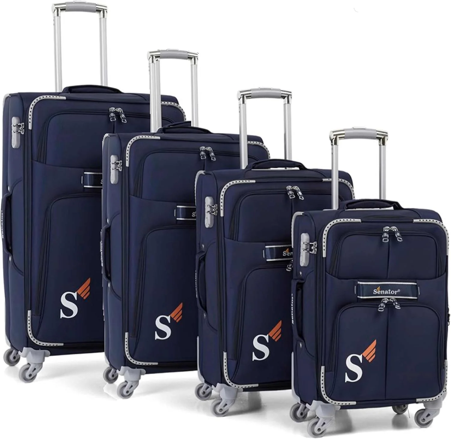 ست چمدان چرخدار نرم سناتور - ست 4 تکه چمدان سبک وزن قابل افزایش با چرخ های اسپینر 4 LL003 (ست 4 تایی، سرمه ای)