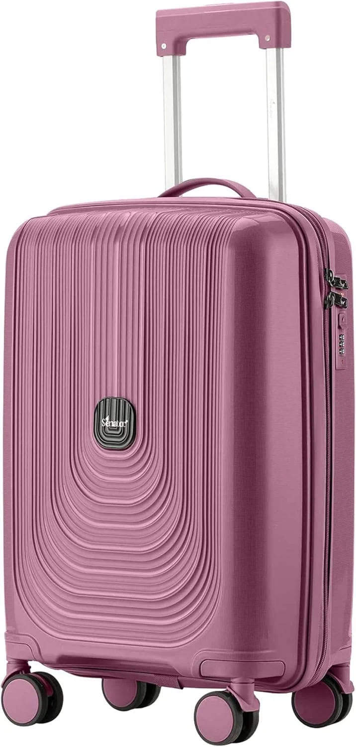 چمدان سخت بدنه унисекс سناتور، چمدان چرخ دار سبک وزن PP با 4 چرخ دوبل و قفل ترکیبی 3 رقمی KH1009 (سایز کابین 20 اینچ، بنفش)
